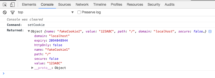 Console Log setcookie